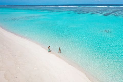 Beach nearby, white sand, free beach shuttle, snorkeling