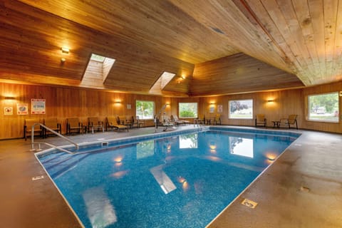 Indoor pool, outdoor pool, pool umbrellas, sun loungers