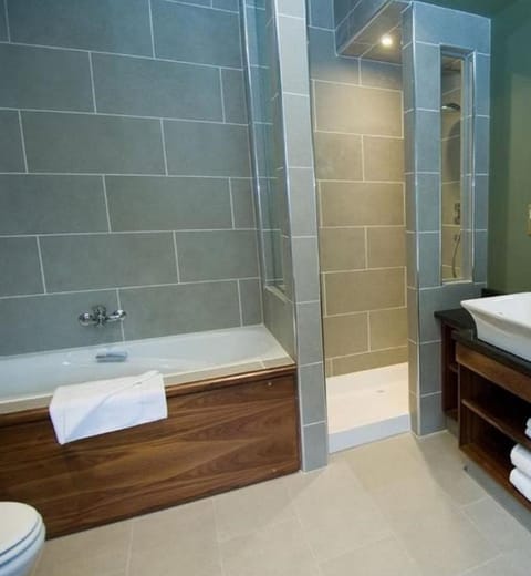 Shower, free toiletries, hair dryer, towels