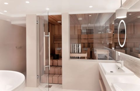 Eco-friendly toiletries, hair dryer, towels