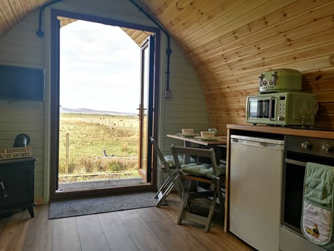 Cabin | Private kitchen | Fridge, microwave, oven, stovetop