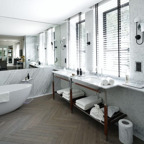 Suite Anatole | Bathroom | Eco-friendly toiletries, hair dryer, bathrobes, slippers