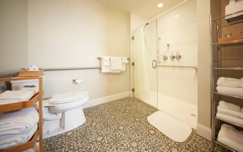 Room, 1 Queen Bed, Mobility Accessible | Bathroom | Shower, free toiletries, hair dryer, towels
