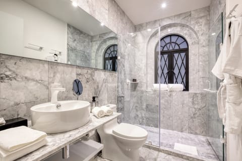 King David´s Room | Bathroom | Shower, rainfall showerhead, hair dryer, bathrobes