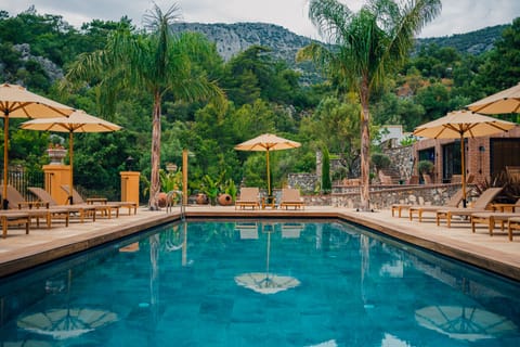 Seasonal outdoor pool, pool umbrellas, sun loungers