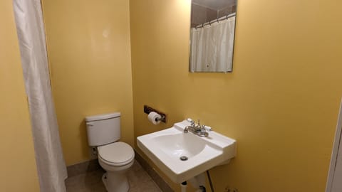 Combined shower/tub, free toiletries, towels, soap