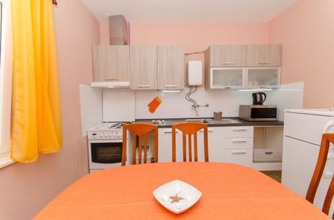 Apartment (A1) | Private kitchen | Fridge, microwave, oven, stovetop
