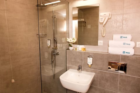 Shower, slippers, towels