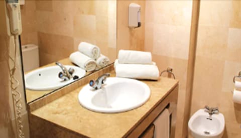 Hair dryer, slippers, bidet, towels