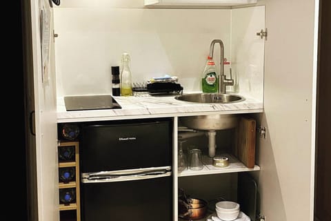 Fridge, microwave, stovetop, electric kettle