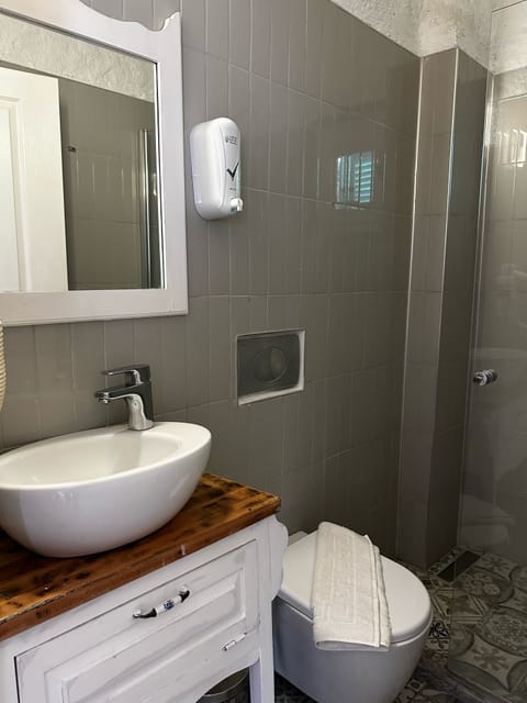 Classic Room | Bathroom | Shower, hair dryer, slippers, towels