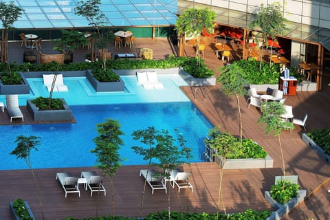 Outdoor pool, sun loungers