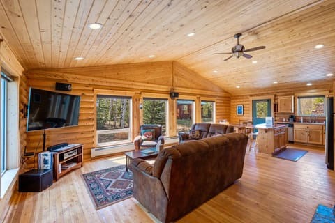 Cabin | Living area | 42-inch plasma TV with satellite channels, TV, fireplace