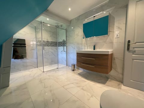 Family Quadruple Room | Bathroom | Shower, rainfall showerhead, free toiletries, hair dryer