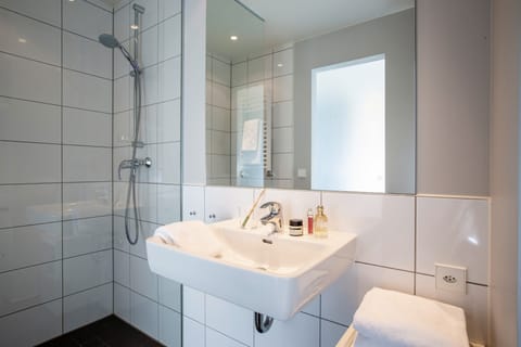 Shower, free toiletries, hair dryer, towels