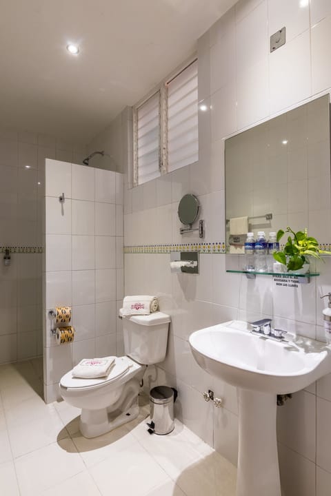 Standard Room, 2 Double Beds | Bathroom | Shower, free toiletries, hair dryer, towels
