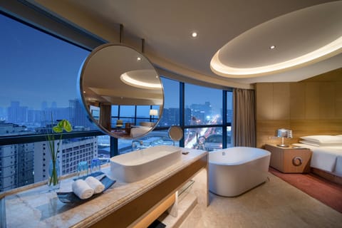 Club Studio Non-Smoking King | Bathroom | Shower, hydromassage showerhead, free toiletries, hair dryer