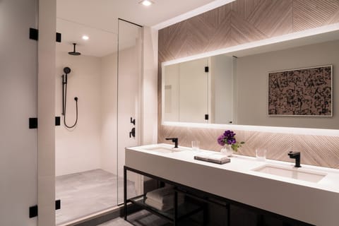 Hair dryer, bathrobes, slippers, towels