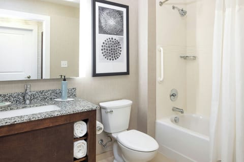 Separate tub and shower, hair dryer, towels