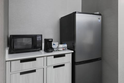 Mini-fridge, microwave, coffee/tea maker