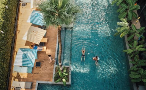 Outdoor pool, sun loungers