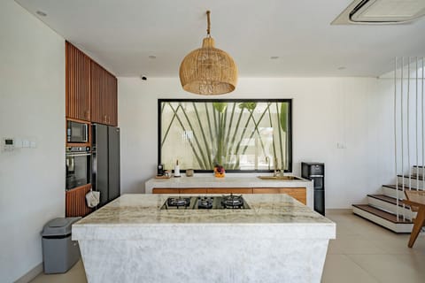 Villa | Private kitchen | Fridge, microwave, oven, stovetop