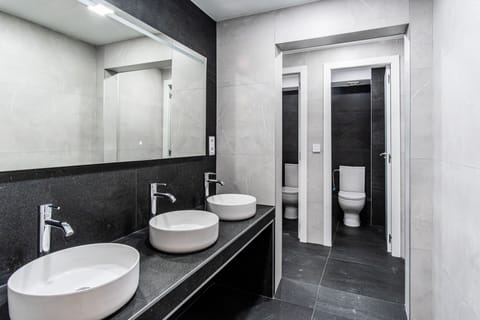 Shower, rainfall showerhead, hair dryer, soap