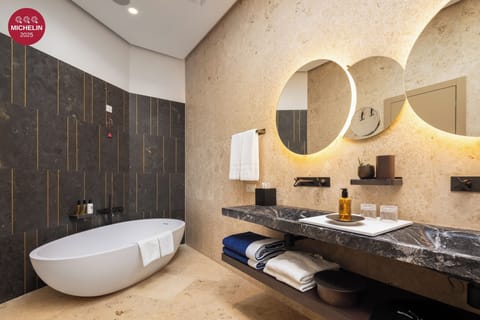 Grand Suite with Terrace and Grove View | Bathroom | Separate tub and shower, deep soaking tub, rainfall showerhead