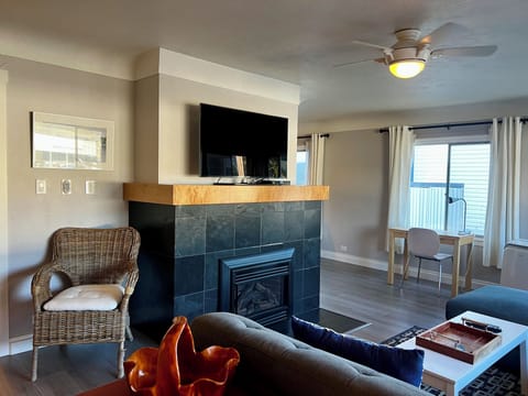 Cottage | Living area | 32-inch flat-screen TV with cable channels, fireplace