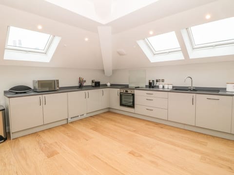 Fridge, dishwasher, cookware/dishes/utensils