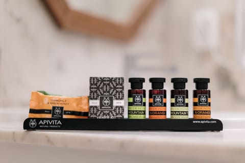 Combined shower/tub, free toiletries, hair dryer, bathrobes