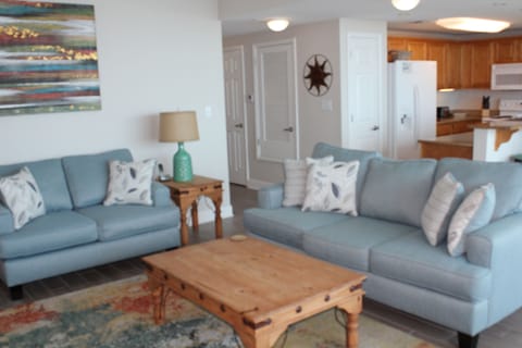 Condo, 2 Bedrooms, Balcony, Ocean View (406) | Living area | 60-inch flat-screen TV with cable channels, TV