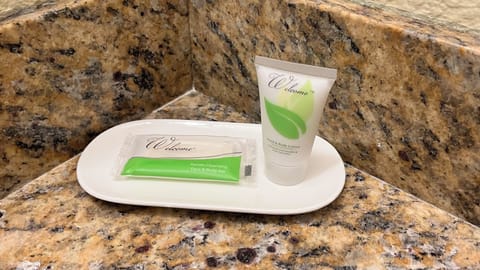 Free toiletries, hair dryer, towels, soap