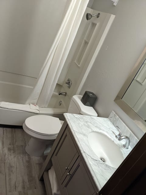 Combined shower/tub, hair dryer, towels