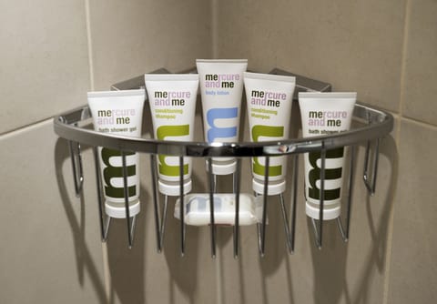 Combined shower/tub, eco-friendly toiletries, hair dryer, towels