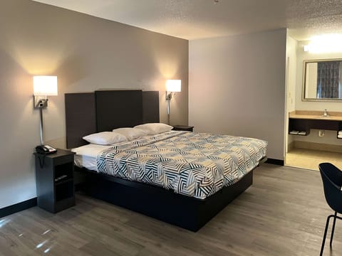 Desk, laptop workspace, blackout drapes, free WiFi