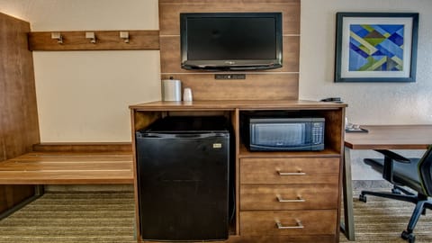 Down comforters, pillowtop beds, in-room safe, desk