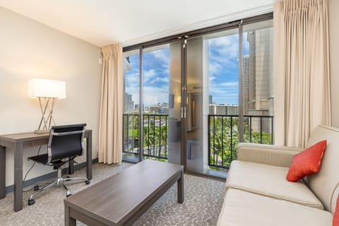 Studio, Partial Ocean View | In-room safe, laptop workspace, blackout drapes, iron/ironing board