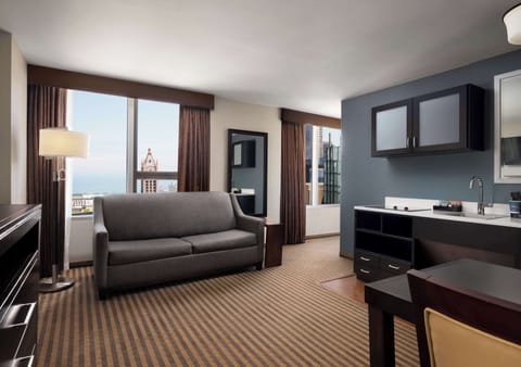 Flat-screen TV, MP3 dock