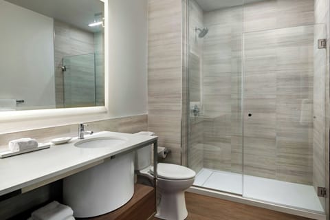 Combined shower/tub, hair dryer, towels