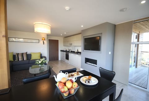 40-inch LCD TV with digital channels, TV, fireplace