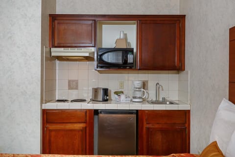 Mini-fridge, microwave, coffee/tea maker