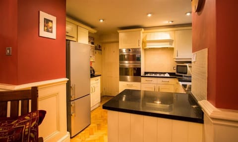 Fridge, dishwasher, cookware/dishes/utensils