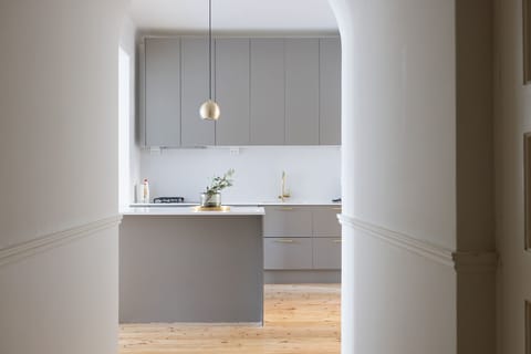 Deluxe Apartment | Private kitchen | Fridge, microwave, oven, stovetop