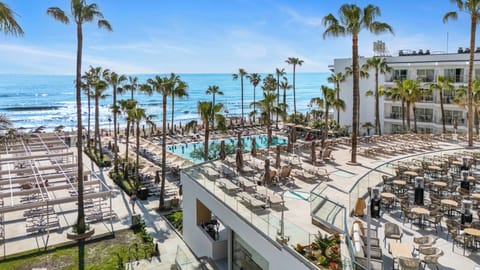 Indoor pool, outdoor pool, pool umbrellas, sun loungers
