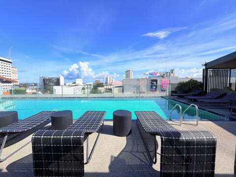 Outdoor pool, sun loungers