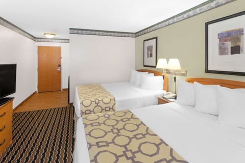 Standard Room, 2 Queen Beds, Non Smoking | In-room safe, desk, laptop workspace, blackout drapes