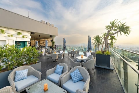 Rooftop bar, pool views, open daily