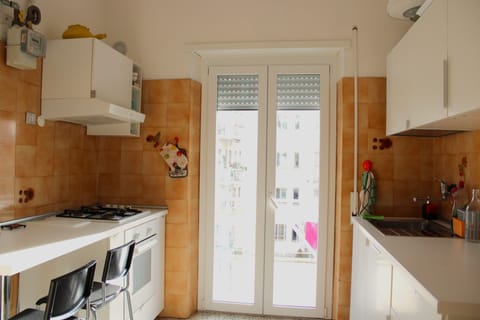 Full-size fridge, oven, dishwasher, cookware/dishes/utensils