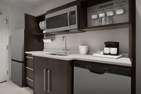 Fridge, microwave, dishwasher, coffee/tea maker